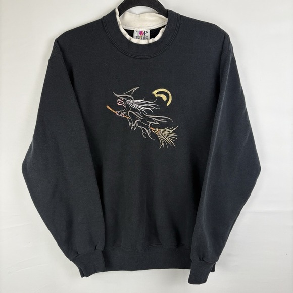 Top Threads Tops - Vintage Top Threads Embroidered Witch Halloween Sweater Pullover Thick Medium